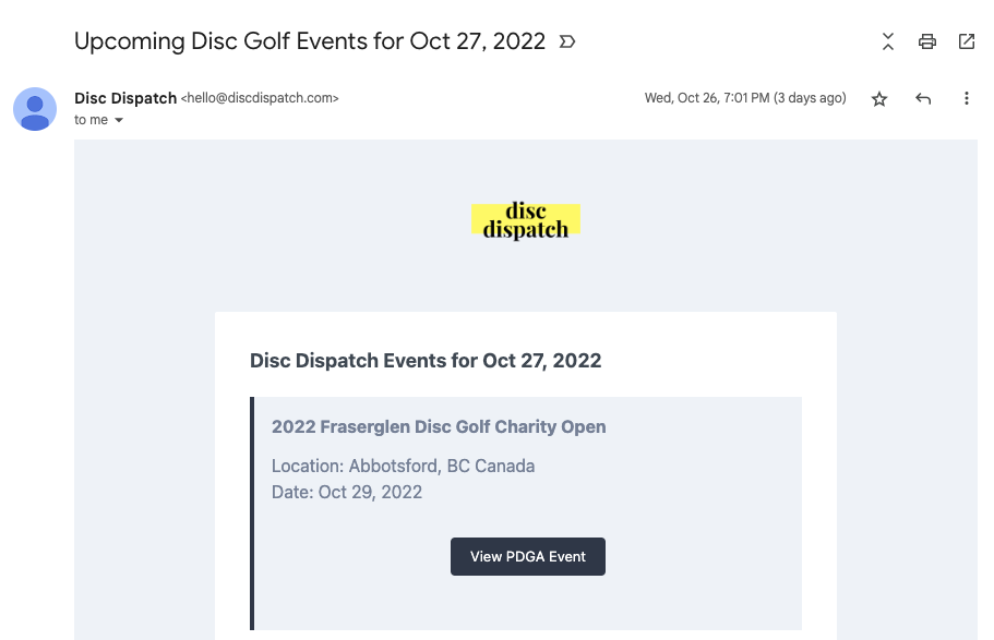 Disc Golf Event Newsletter